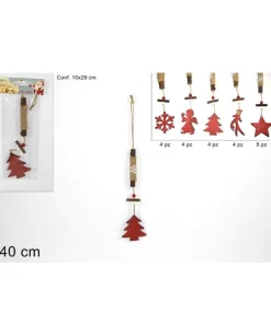 Addobbo Appendino Alberello Rosso Di Legno 40 Cm Per Albero Di Natale