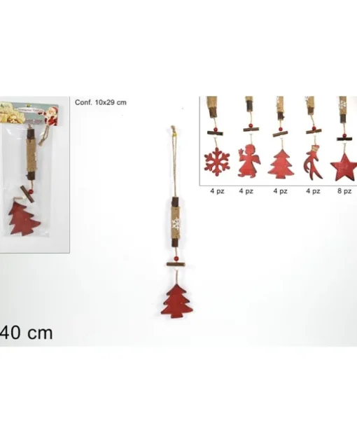 Addobbo Appendino Alberello Rosso Di Legno 40 Cm Per Albero Di Natale