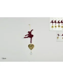 Addobbo Appendino Ballerina Di Velluto Bordeaux Con Pendente 13 Cm