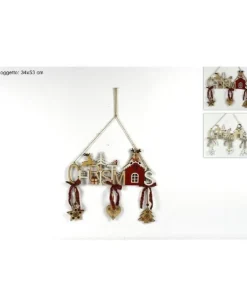 Addobbo Appendino Casetta Con Scritta Christmas In Legno Per Albero Di Natale