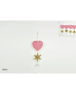 Addobbo Appendino Cuore Di Velluto Rosa Con Pendente 10 Cm