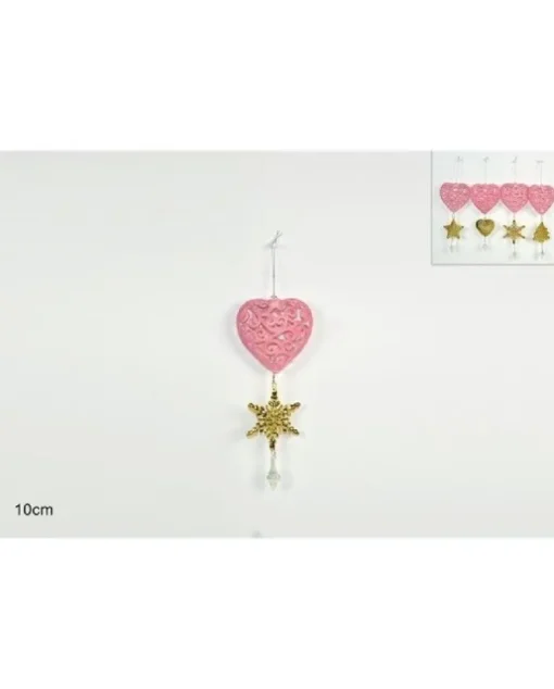Addobbo Appendino Cuore Di Velluto Rosa Con Pendente 10 Cm