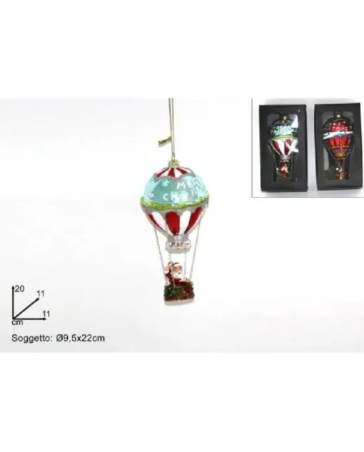 Addobbo Appendino Mongolfiera In Vetro Con Babbo Natale 20Cm