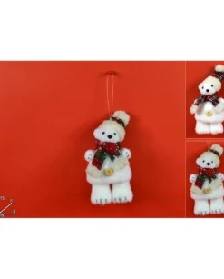 Addobbo Appendino Orso Polare Con Cappello E Sciarpa Per Albero Di Natale 15Cm