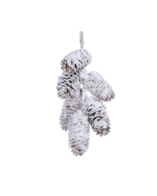 Addobbo Appendino Set Pigne Innevate 18 Cm Per Albero Di Natale