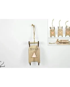 Addobbo Appendino Slitta Di Legno Xmas 15X3X7 Cm