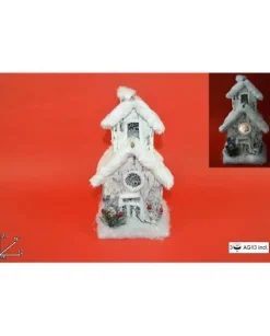 Addobbo Casa Doppio Tetto Con Luce E Pelliccia Effetto Neve 23 Cm