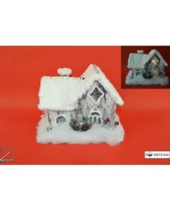 Addobbo Casetta Con Luce E Pelliccia Effetto Neve 23 Cm