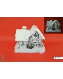 Addobbo Casetta Con Luce E Pelliccia Effetto Neve 19 Cm