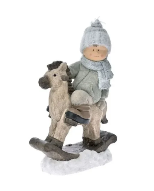 Addobbo Di Natale Bimbo Su Cavallo A Dondolo 33Cm
