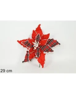 Addobbo Di Natale Spillone Fiore Scozzese E Bianco 29 Cm