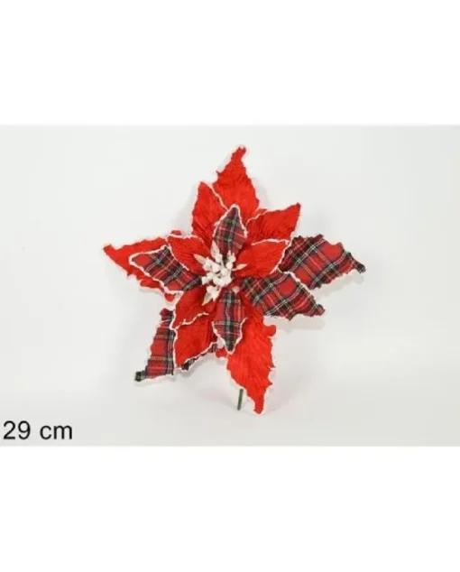 Addobbo Di Natale Spillone Fiore Scozzese E Bianco 29 Cm