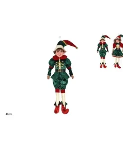 Addobbo Elfo Con Abiti In Velluto Verde/Rosso 40 Cm