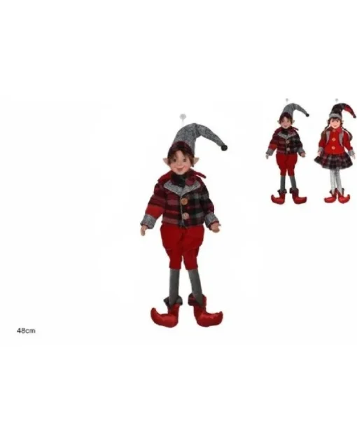 Addobbo Elfo Con Abiti Scozzesi In Lana 48 Cm