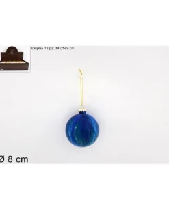 Addobbo Palla Di Vetro 8Cm Marmorizzata Blu Per Albero Di Natale