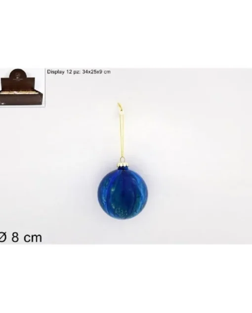 Addobbo Palla Di Vetro 8Cm Marmorizzata Blu Per Albero Di Natale