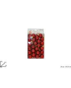Addobbo Palline 2,5 Rosso Lucido Per Albero Di Natale 24 Pz
