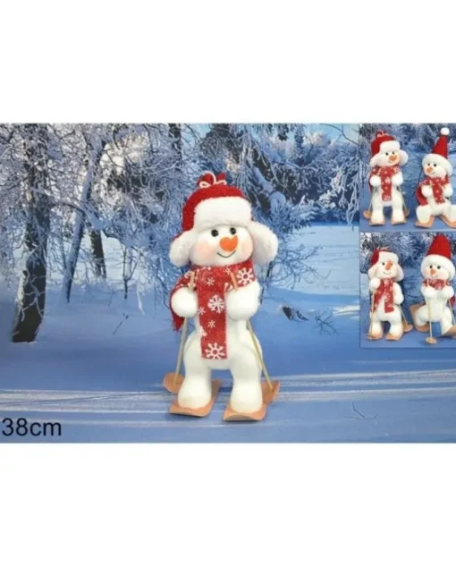 Addobbo Pupazzo Di Neve Con Sciarpa E Sci 28Cm