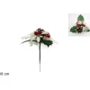 Addobbo Spillone Foglie Con Bacche E Pigne 16 Cm