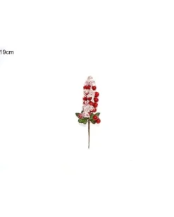 Addobbo Spillone Foglie Innevate E Bacche Rosse 19Cm