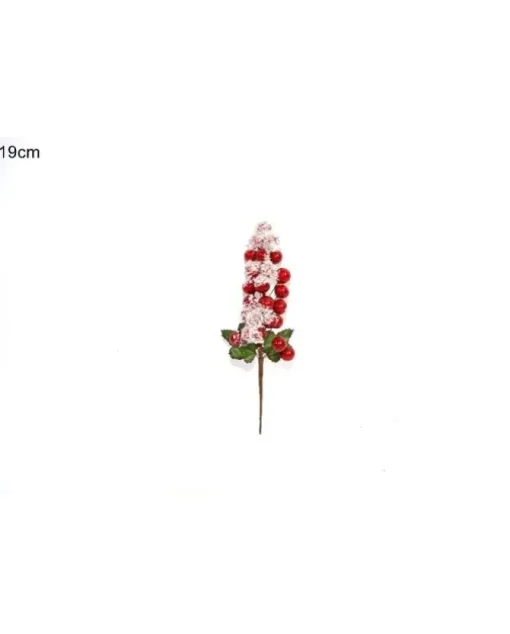 Addobbo Spillone Foglie Innevate E Bacche Rosse 19Cm
