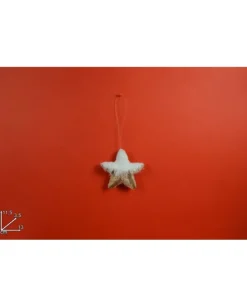 Addobo Stella Innevata Di Legno 13Cm Per Albero Di Natale