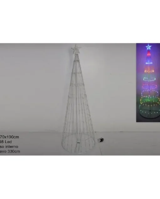 Albero Di Natale Luminoso 198 Led Multicolor 190Cm Uso Interno