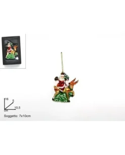 Appendino Di Vetro Babbo Natale Su Renna 16X5X10,5 Cm