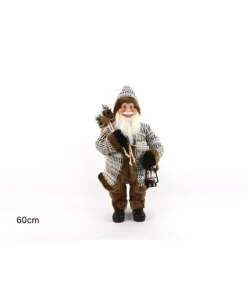Babbo Natale Con Cappotto Pelliccia E Lanterna 60Cm