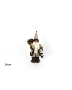 Babbo Natale Con Cappotto Pelliccia E Lanterna 30 Cm