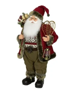 Babbo Natale Con Racchette E Lanterna 80Cm