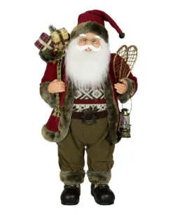 Babbo Natale Con Racchette E Lanterna 80Cm