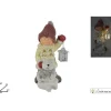 Bimbo In Ceramica Con Orsetto E Lanterna Con Luci