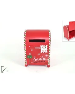 Cassetta Porta Lettere Rossa Di Babbo Natale In Metallo 20X12X13Cm