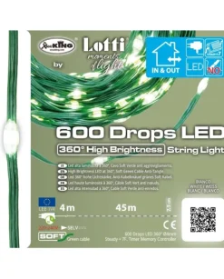 Catena Lineare 600 Gocce Di Luce Led 360° Bianco Catena Lineare 45M Mt