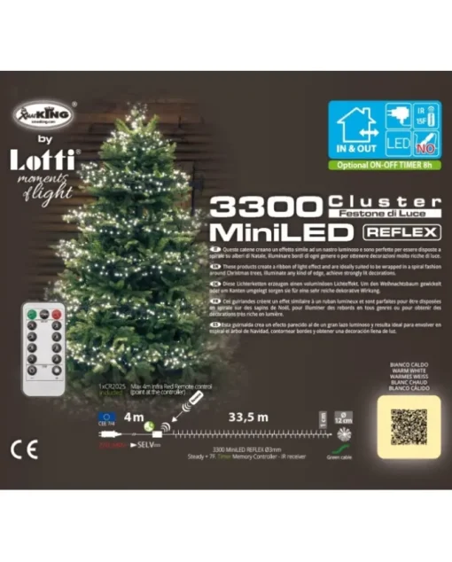 Catena Lineare Festone Cluster O12Cm Ftlg 3300 Miniled Bianco Caldo 4+33,5M