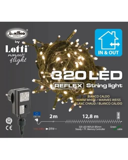 Catena Luci 320 Led Bianco Caldo 12,8Mt Con Giochi Di Luce Per Albero Di Natale