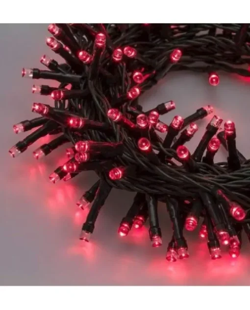 Catena Luci 300 Led Rossi 12,5 Mt Con Timer Per Albero Di Natale