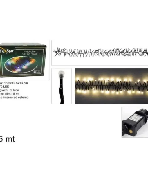Catena Luci Minilucciole 570 Led Bianco Caldo Per Albero Di Natale 5 Mt