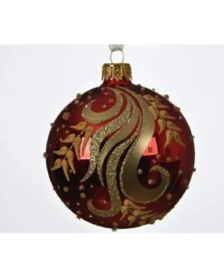 Confezione 6 Palline In Vetro Decorate Rosso