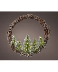 Corona In Legno Di Salice Con Pinetti In Miniatura Con Luci Led