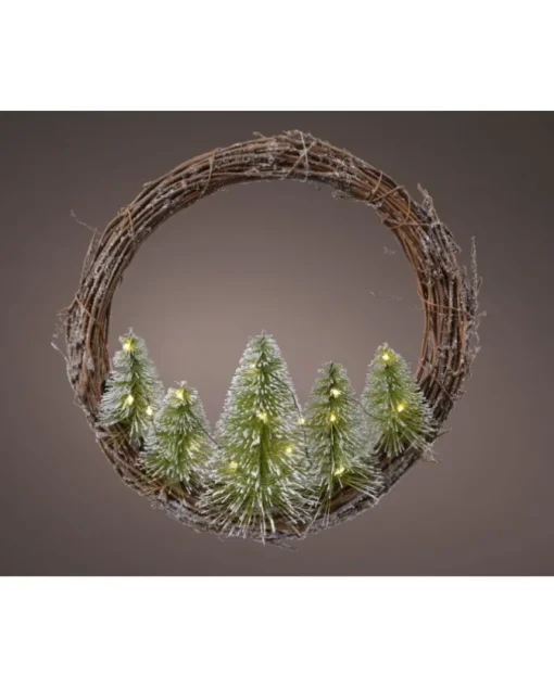 Corona In Legno Di Salice Con Pinetti In Miniatura Con Luci Led
