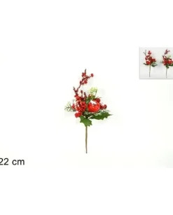 Decorazione Addobbo Di Natale Spillone Con Bacche Innevate 22 Cm