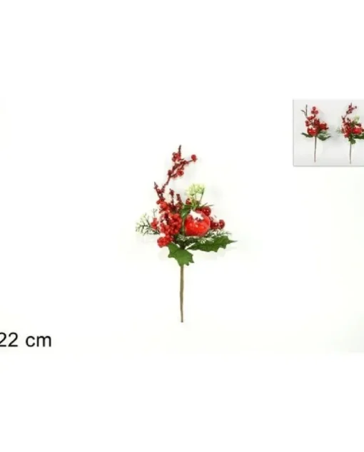 Decorazione Addobbo Di Natale Spillone Con Bacche Innevate 22 Cm