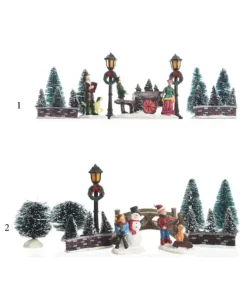Figurine Poliresina Per Villaggio, Giostrina, Paesaggio Invernale Indoor 2Ass