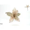 Fiore Beige Velluto Con Foglie Glitterate Con Pinzetta 19 Cm