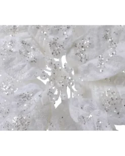 Fiore Poinsettia Bianca Su Clip Poliestere Glitter