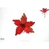 Fiore Rosso Velluto Con Foglie Glitterate Con Pinzetta 19 Cm