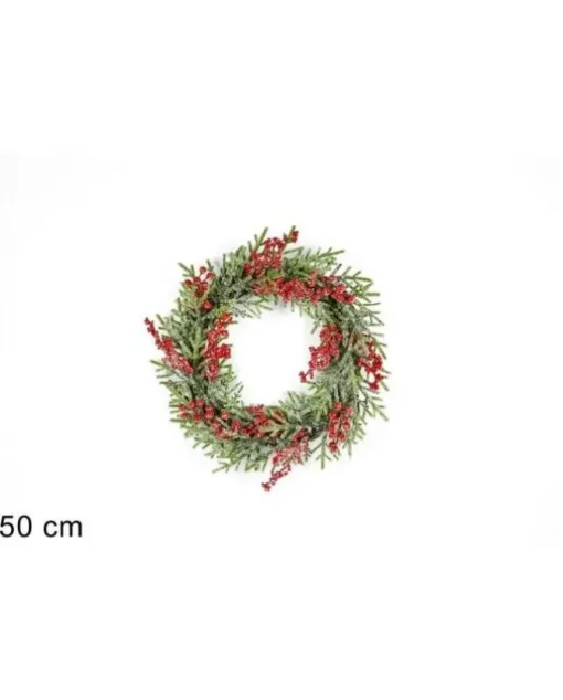 Fuoriporta Innevato Con Bacche Rosse 50 Cm