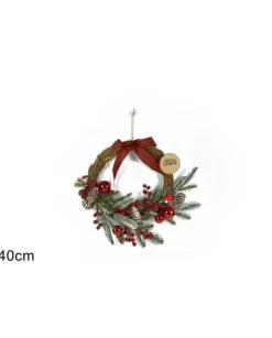 Fuoriporta Natalizio Di Legno Con Rametti In Pvc 40Cm
